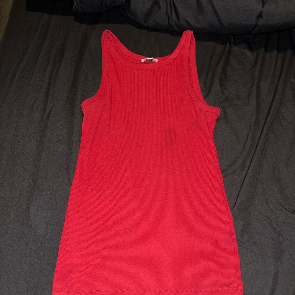 LOFT Red Tank Top with Crew Neckline